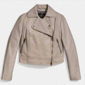 Coach Lightweight Leather Moto Gray Birch Jacket Asymmetrical Zipper